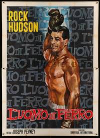 4f0172 IRON MAN Italian 2p R1966 best completely different art of boxer Rock Hudson top-billed!