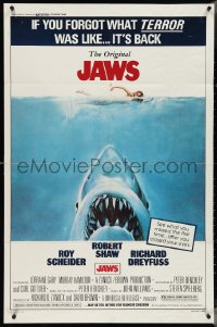 4f0835 JAWS 1sh R1979 Spielberg, Kastel shark art, if you forgot what TERROR was like, it's back!