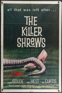 4f0841 KILLER SHREWS 1sh 1959 classic horror art of all that was left after the monster attack!