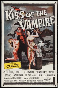 4f0844 KISS OF THE VAMPIRE 1sh 1963 Hammer, cool art of devil bats attacking by Joseph Smith!