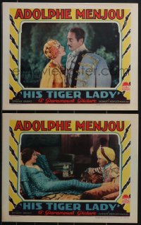 4f0667 HIS TIGER LADY 2 LCs 1928 Adolphe Menjou poses as Rajah who trains large cats for Brent!