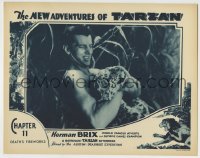 4f0534 NEW ADVENTURES OF TARZAN chapter 11 LC 1935 c/u of Bruce Bennett happily playing with leopard!