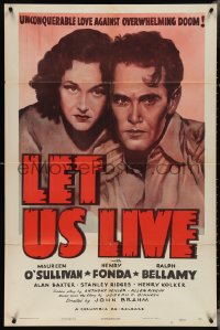 4f0849 LET US LIVE 1sh R1947 striking art of Henry Fonda & Maureen O'Sullivan, rare!