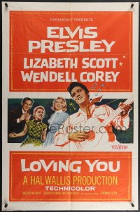 4f0871 LOVING YOU 1sh 1957 Elvis Presley playing guitar, Lizabeth Scott & Dolores Hart!