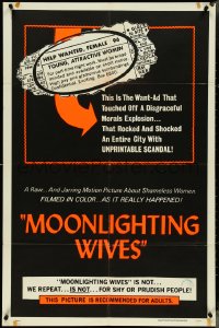 4f0905 MOONLIGHTING WIVES 1sh 1966 Joseph Sarno want-ad sex, not for shy or prudish people!