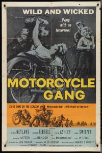 4f0906 MOTORCYCLE GANG 1sh 1957 pretty Anne Neyland is wild & wicked and living with no tomorrow!