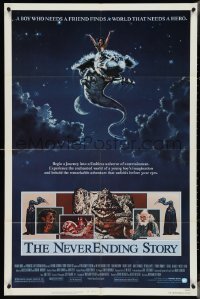 4f0914 NEVERENDING STORY 1sh 1984 Wolfgang Petersen, fantasy art of Falcor & cast by Ezra Tucker!