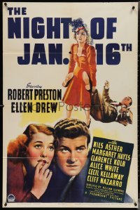 4f0916 NIGHT OF JANUARY 16th 1sh 1941 Robert Preston & pretty Ellen Drew, from Ayn Rand play!