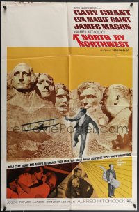 4f0919 NORTH BY NORTHWEST 1sh R1966 Cary Grant w/cropduster & Mt. Rushmore, Hitchcock shown!