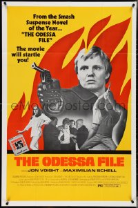 4f0925 ODESSA FILE 1sh 1974 great image of Jon Voight w/pistol, Maximilian Schell!