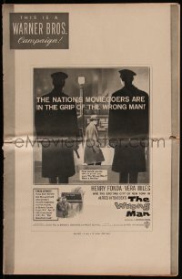 4f0403 WRONG MAN pressbook 1957 Henry Fonda, Vera Miles, Alfred Hitchcock crime thriller!