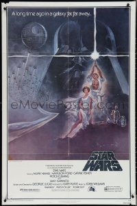 4f0979 STAR WARS style A fourth printing 1sh 1977 A New Hope, Jung art of Vader over Luke & Leia!