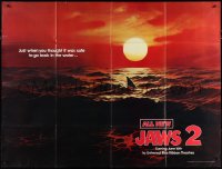 4f0282 JAWS 2 subway poster 1978 classic art of man-eating shark's fin in red water at sunset!