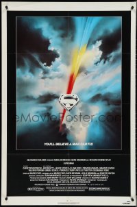 4f0986 SUPERMAN 1sh 1978 D.C. comic book superhero Christopher Reeve, cool Bob Peak logo art!