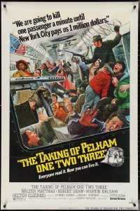 4f0988 TAKING OF PELHAM ONE TWO THREE 1sh 1974 cool subway train hijack art by Mort Kunstler!