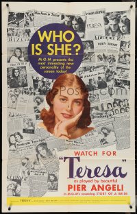 4f0994 TERESA teaser 1sh 1951 who is young sexy Pier Angeli, Fred Zinnemann, newspaper articles!