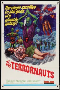 4f0998 TERRORNAUTS 1sh 1967 wild art of alien virgin sacrifice to the gods of a ghastly galaxy!