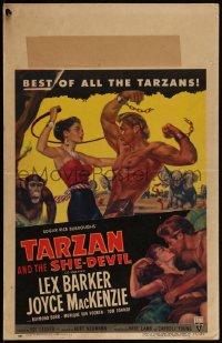 4f0091 TARZAN & THE SHE-DEVIL WC 1953 sexy Joyce MacKenzie swings whip at barechested Lex Barker!