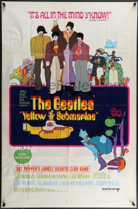 4f1035 YELLOW SUBMARINE 1sh 1968 cool pop art of Beatles John, Paul, Ringo & George, 11 songs style!