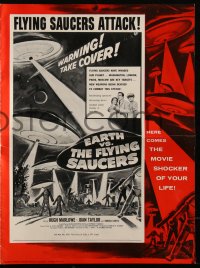 4f0393 EARTH VS. THE FLYING SAUCERS pressbook 1956 sci-fi classic, cool art of UFOs & aliens!