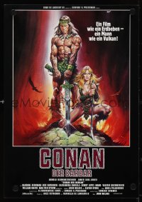 4g0443 CONAN THE BARBARIAN German 12x17 1982 Arnold Schwarzenegger & sexy Sandahl Bergman by Casaro!