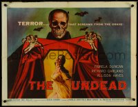 4g0651 UNDEAD 1/2sh 1957 Albert Kallis art of huge skeleton & sexy Pamela Duncan, Roger Corman!