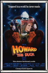 4g0904 HOWARD THE DUCK advance 1sh 1986 George Lucas, art of him reading magazine w/Lea Thompson!