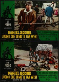 4g0597 DANIEL BOONE FRONTIER TRAIL RIDER 9 Italian 18x26 pbustas 1967 Fess Parker in coonskin hat!