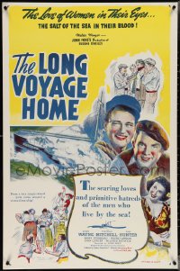 4g0939 LONG VOYAGE HOME 1sh R1940s John Ford, art of John Wayne & Thomas Mitchell w/sexy girls!