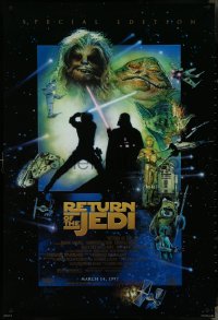 4g1000 RETURN OF THE JEDI style E advance 1sh R1997 George Lucas classic, cool art by Drew Struzan!