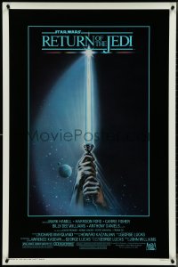 4g1002 RETURN OF THE JEDI 1sh 1983 George Lucas, art of hands holding lightsaber by Reamer!