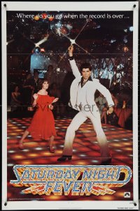 4g1021 SATURDAY NIGHT FEVER teaser 1sh 1977 best image of disco John Travolta & Karen Lynn Gorney!