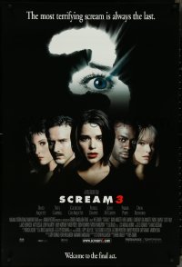 4g1026 SCREAM 3 int'l 1sh 2000 Wes Craven, cool close-up of Neve Campbell in number 3!