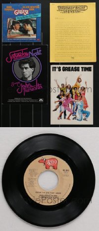 4h0219 LOT OF 4 JOHN TRAVOLTA MISCELLANEOUS ITEMS 1970s Grease, Saturday Night Fever, 45RPM record!