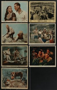 4h0886 LOT OF 7 ERROL FLYNN ENGLISH FRONT OF HOUSE LOBBY CARDS 1950s great scenes from his movies!