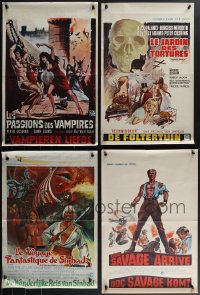 4h1044 LOT OF 4 FORMERLY FOLDED HORROR/SCI-FI BELGIAN POSTERS 1960s-1970s cool movie art!