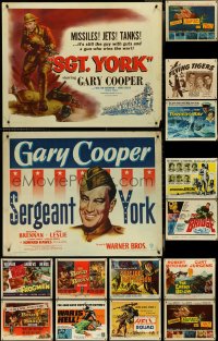 4h1023 LOT OF 17 MOSTLY UNFOLDED WAR HALF-SHEETS 1940s-1960s a variety of cool movie images!