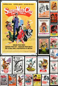 4h0417 LOT OF 24 FOLDED KUNG FU ONE-SHEETS 1960s-1980s great images from martial arts movies!