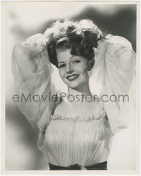 4j0546 GILDA deluxe 11.25x14 still 1940s portrait of sexy Rita Hayworth with her hands in her hair!