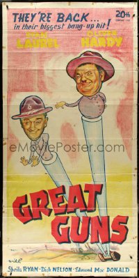 4j0302 GREAT GUNS Egyptian 3sh 1940s different art of Stan Laurel & Oliver Hardy in tank cannon, rare!