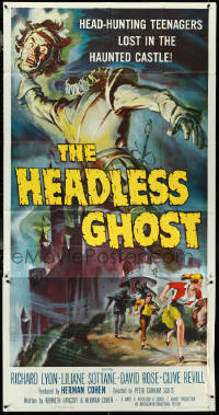 4j0304 HEADLESS GHOST 3sh 1959 head-hunting teenagers lost in the haunted castle, Brown art, rare!