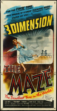 4j0323 MAZE 3D 3sh 1953 William Cameron Menzies, art of screaming girl running off screen!