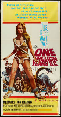 4j0326 ONE MILLION YEARS B.C. 3sh 1967 art of sexy cavewoman Raquel Welch by Thurston, ultra rare!