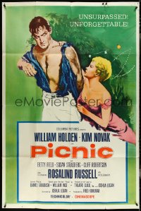 4j0353 PICNIC 40x60 R1961 art of barechested William Holden & sexy Kim Novak w/ short hair, rare!