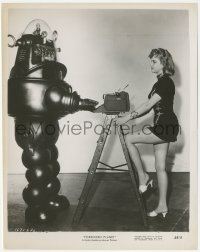 4j1503 FORBIDDEN PLANET candid 8x10.25 still 1956 Anne Francis dictates letter for Robby the Robot!