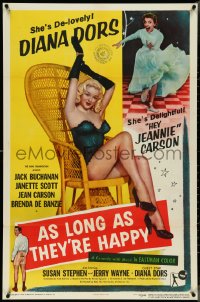 4j0839 AS LONG AS THEY'RE HAPPY 1sh 1957 sexy Diana Dors barely dressed in wicker chair!