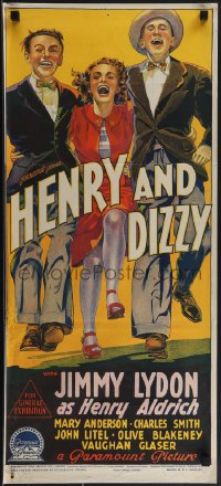 4j0427 HENRY & DIZZY Aust daybill 1942 Richardson Studio art of Jimmy Lydon as Aldrich, very rare!