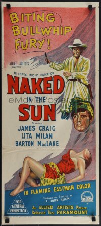 4j0433 NAKED IN THE SUN Aust daybill 1957 different Richardson Studio art, bullwhip fury, rare!