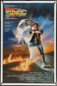 4j0842 BACK TO THE FUTURE studio style 1sh 1985 art of Michael J. Fox & Delorean by Drew Struzan!