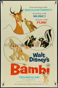 4j0843 BAMBI 1sh R1975 Walt Disney cartoon deer classic, great art with Thumper & Flower!